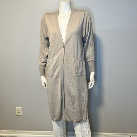 UNIQLO Lightweight Solid Tan Long Shrug Cardigan With Pockets Size Small - Picture 9 of 9